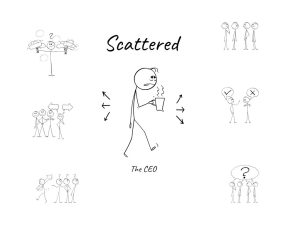 A tired CEO surrounded by groups and individuals going different directions because of no nonprofit alignment.
