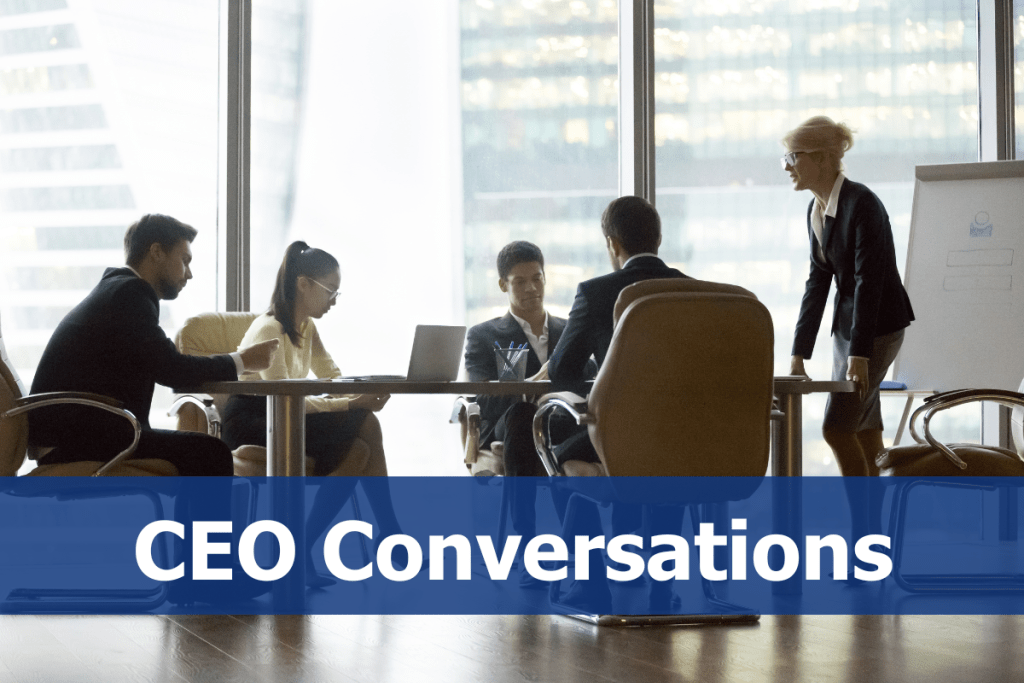Nonprofit CEO Conversations with a group talking behind it.