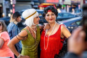 Adults dressed for a costume party