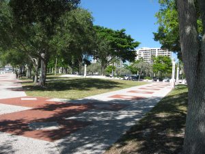 Picture of sidewalk outside a large resort