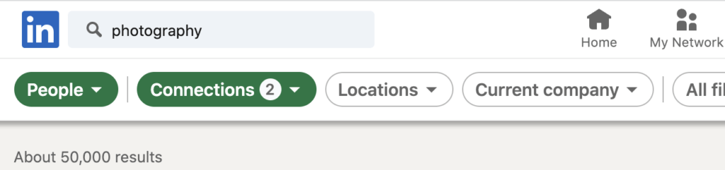 LinkIn search with photography, 1st and 2nd connections 