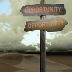2 signs pointing to OPPORTUNITY in two directions 