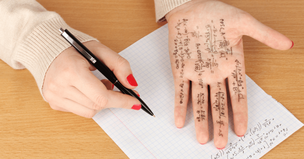 a woman's hand with crib notes all over it
