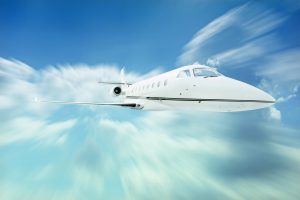 airplane in blue sky and clouds